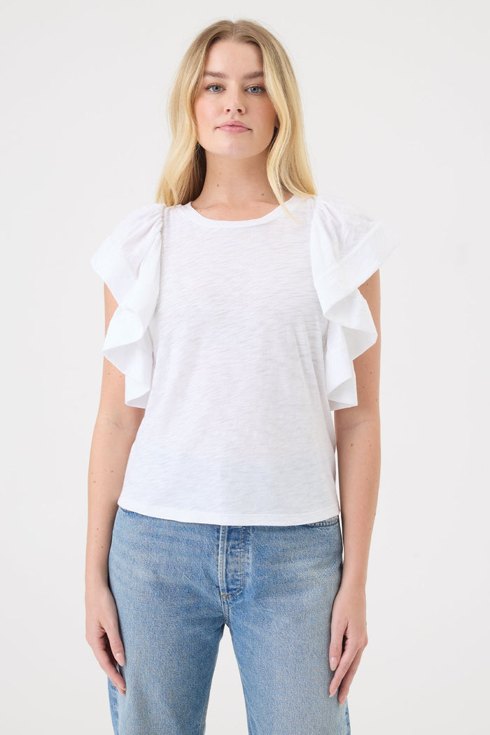 Signature Slub Waterfall Ruffle Shell - Goldie LeWinter #color_white