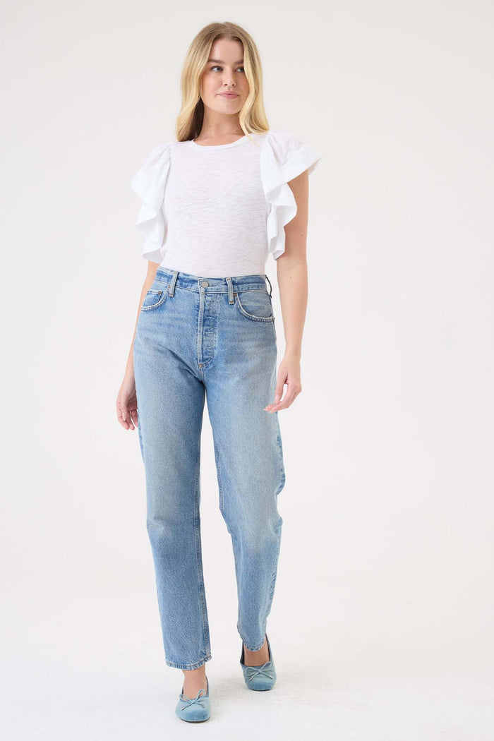 Signature Slub Waterfall Ruffle Shell - Goldie LeWinter #color_white