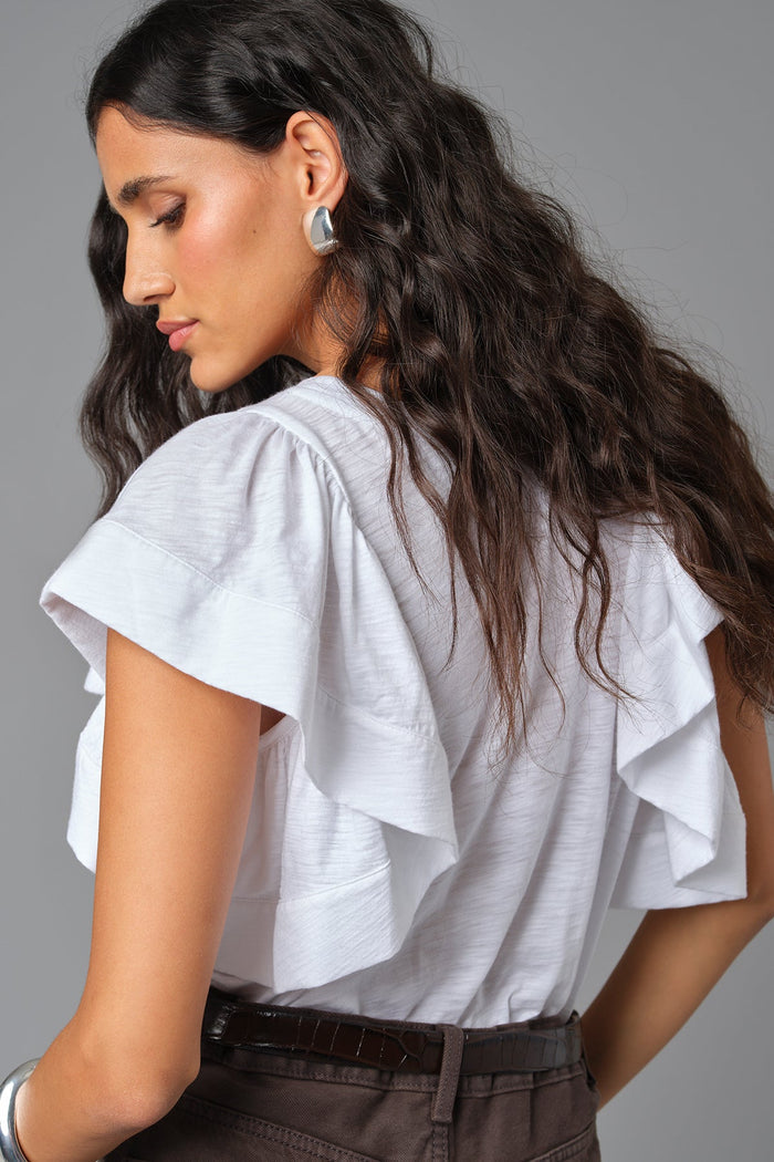 Signature Slub Waterfall Ruffle Shell - Goldie LeWinter #color_white