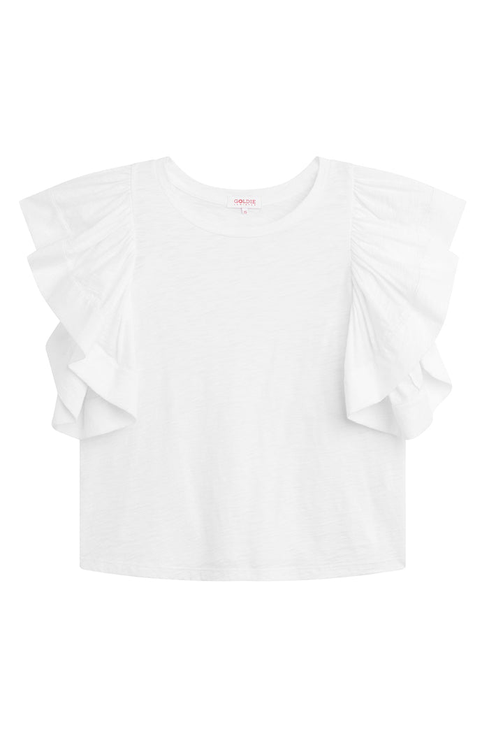 Signature Slub Waterfall Ruffle Shell - Goldie LeWinter #color_white