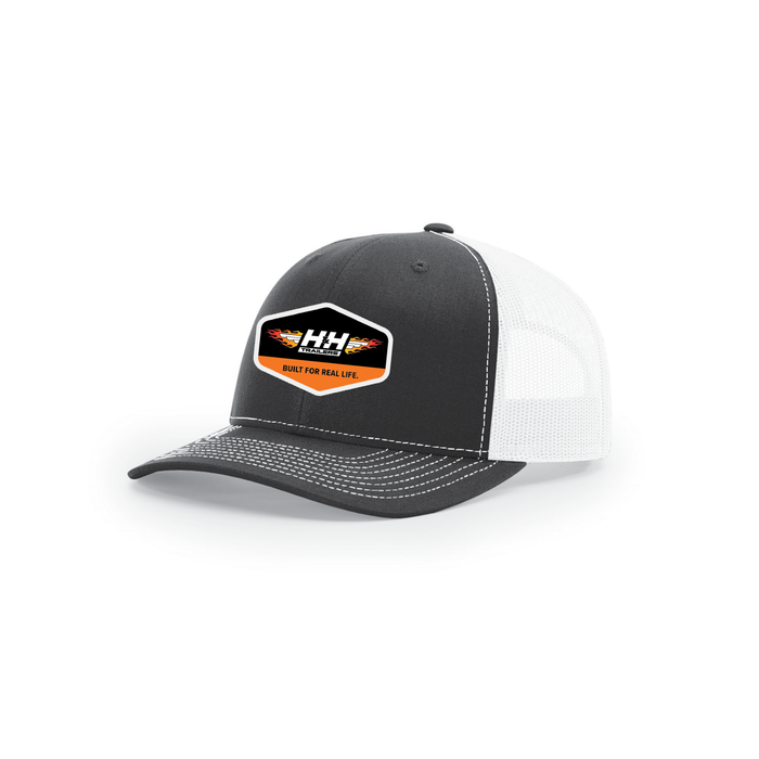 Snap-Back Trucker Hat with Patch - Black/ White