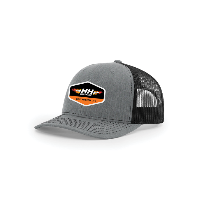 Snap-Back Trucker Hat with Patch - Heather Grey/ Black