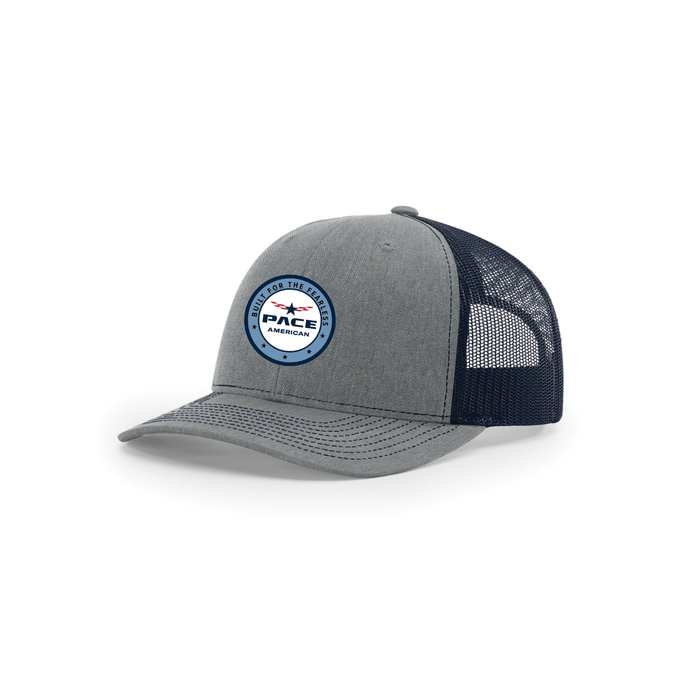 Snap-Back Trucker Hat with Patch - Heather Grey/ Navy