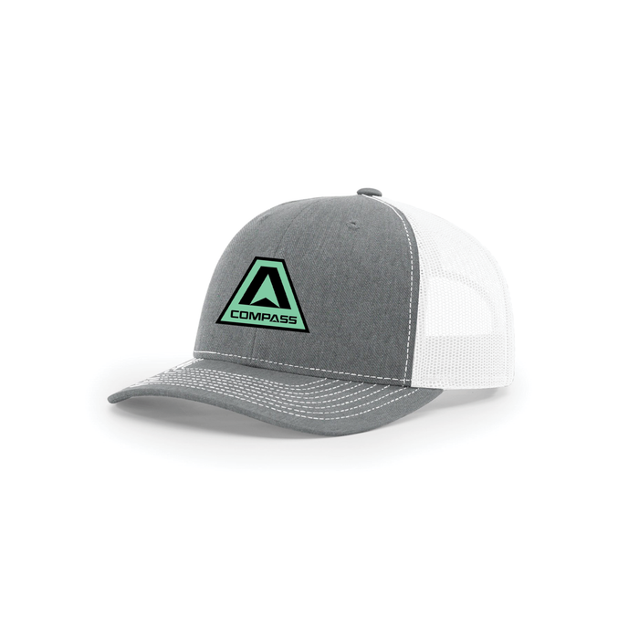 Snap-Back Trucker Hat with Patch - Heather Grey/ White
