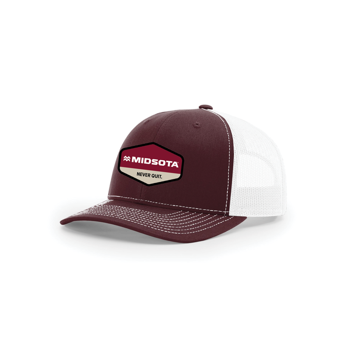 Snap-Back Trucker Hat with Patch - Maroon/ White