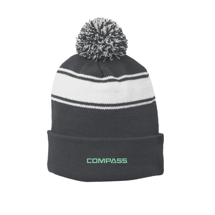 Sport-Tek® Stripe Pom Pom Beanie