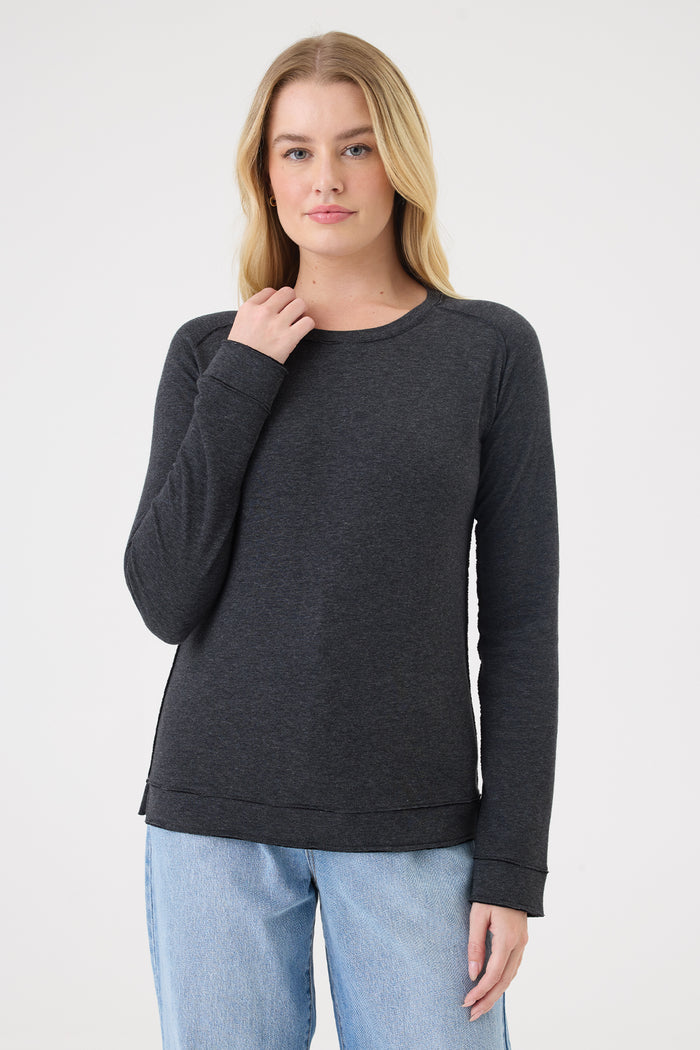 Stella Saddle Shoulder Pullover - Goldie LeWinter #color_charcoal heather