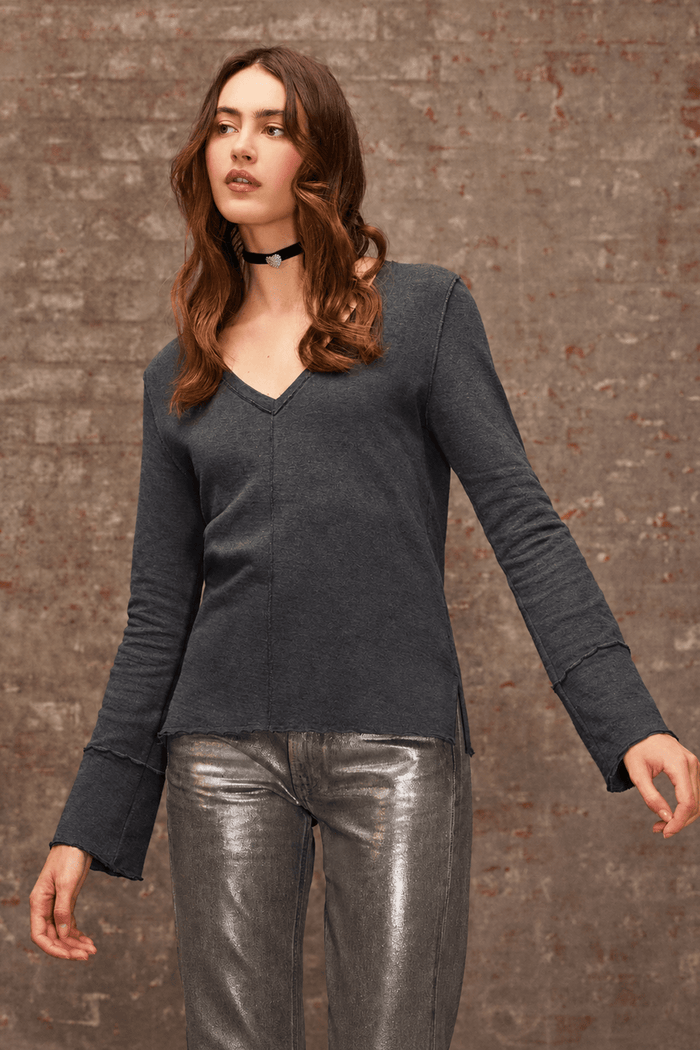 Stella V Neck Pullover - Goldie LeWinter #color_charcoal heather