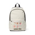 Summer Vibes Backpack — Beige Fabric Daypack with Beach Icons