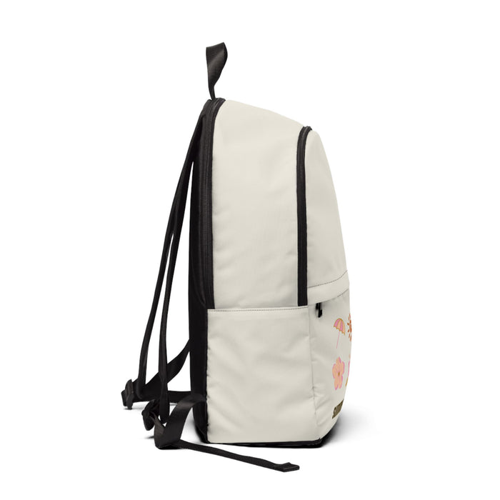 Summer Vibes Backpack — Beige Fabric Daypack with Beach Icons