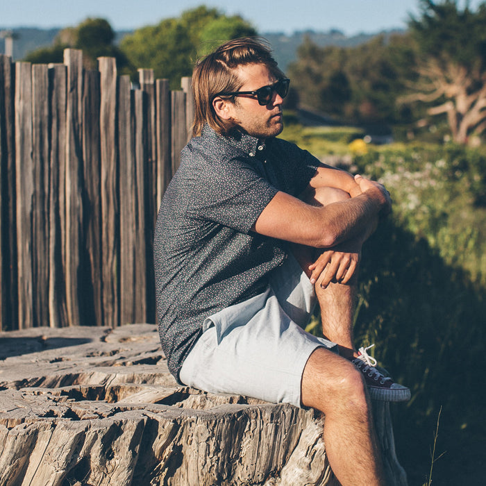 Sun Bleached Indigo Linen and Cotton Leisure Shorts