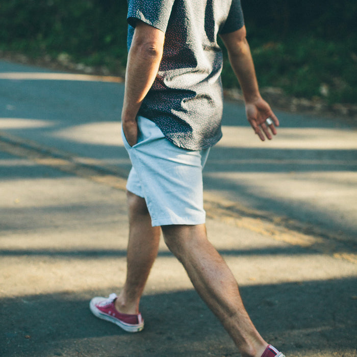 Sun Bleached Indigo Linen and Cotton Leisure Shorts