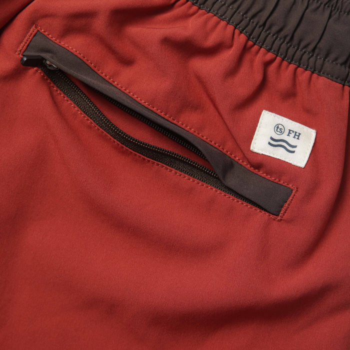 material shot of the back zipper pocket on The Anchor Trunk in Red Clay