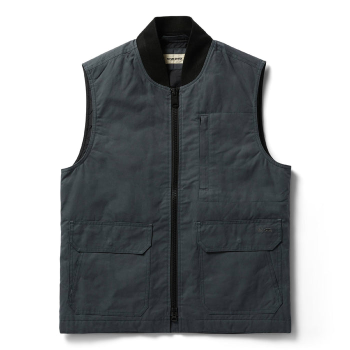 front flatlay of The Anchorage Vest in Charcoal Dry Wax