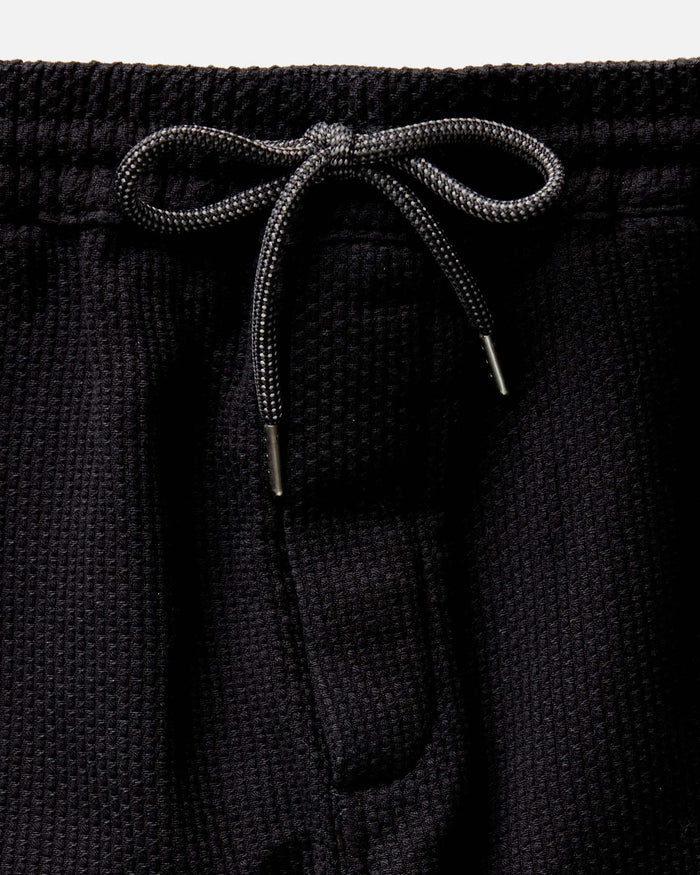 material shot of the waistband on The Apres Pant in Black Indigo Sashiko