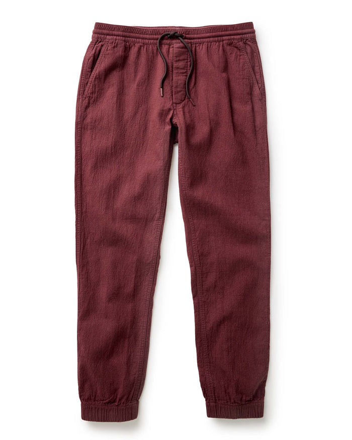 flatlay of The Apres Pant in Burgundy Double Cloth