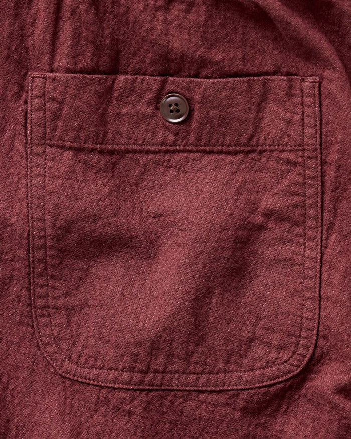 material shot of the pockets on The Apres Pant in Burgundy Double Cloth