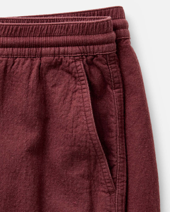 material shot of the pockets on The Apres Pant in Burgundy Double Cloth