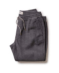 folded flatlay of the apres pant in charcoal sashiko