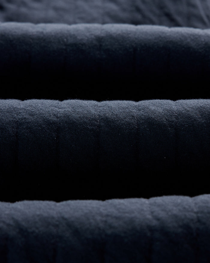 flatlay of the back of The Quilted Apres Pant in Heather Midnight Jersey