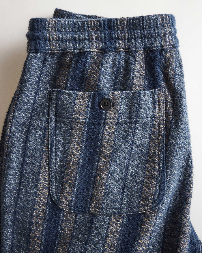 material shot of the pocket on The Apres Pant in Marine Stripe