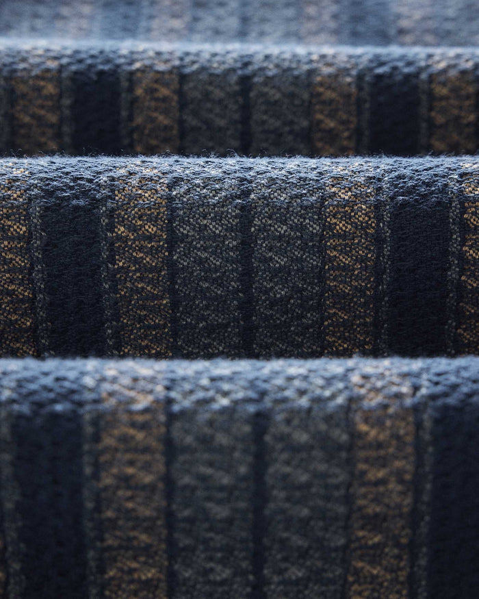material shot of the waistband on The Apres Pant in Marine Stripe