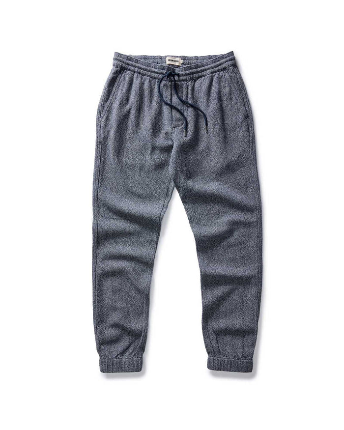flatlay of The Apres Pant in Navy Linen Tweed, in full