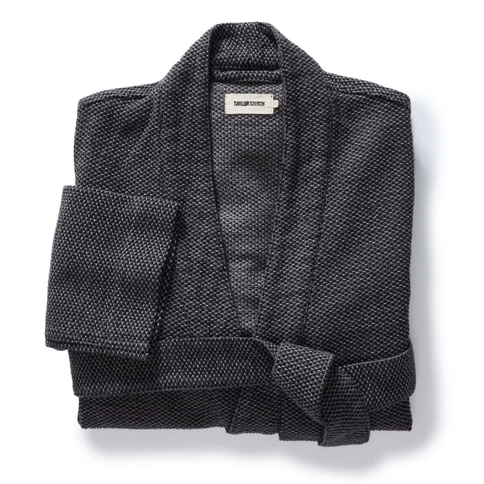 folded flatlay of The Apres Robe in Charcoal Sashiko