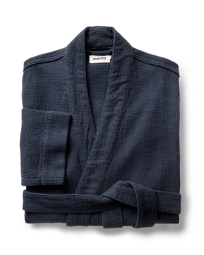 folded flatlay of The Apres Robe in Navy Sashiko