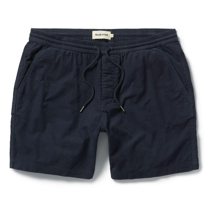 flatlay of The Après Short in Dark Navy Pinwale