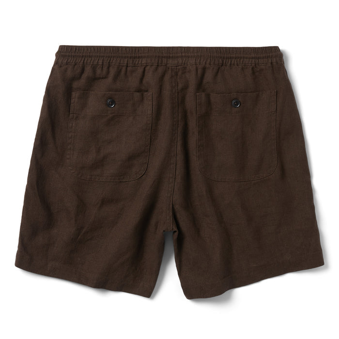 flatlay of The Apres Short in Espresso Hemp, shown from the back