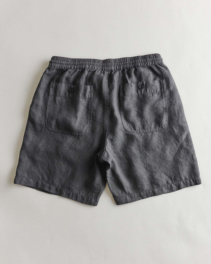 flatlay of the back of The Apres Short in Faded Black Hemp