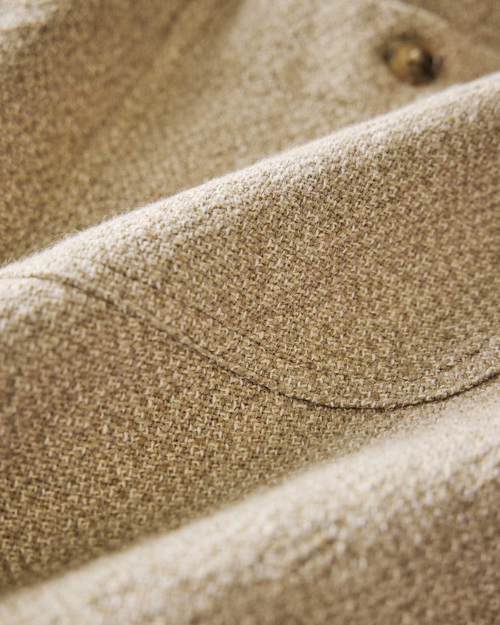 material shot of the fabric on The Apres Short in Oat Linen Tweed