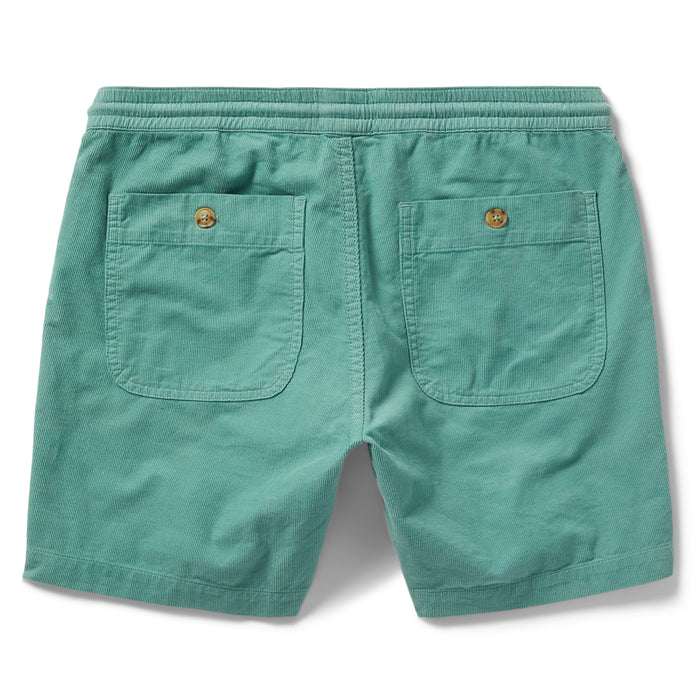 flatlay of The Après Short in Ocean Pinwale, shown from the back