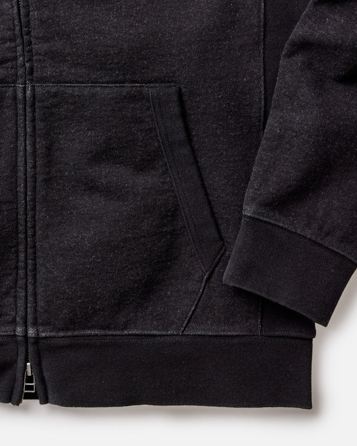 material shot of the cuffs on The Apres Zip Hoodie in Black Indigo Terry