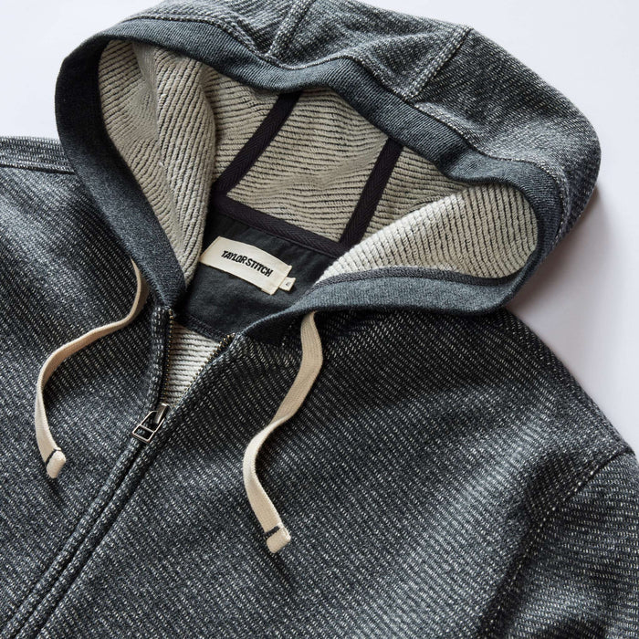 material shot of the hoodie on The Apres Zip Hoodie in Graphite French Terry Twill