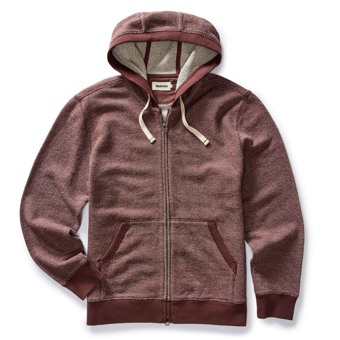 flatlay of The Apres Zip Hoodie in Merlot French Terry Twill