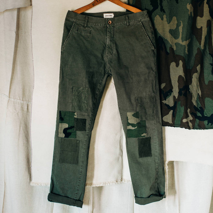 material shot of The Atelier and Repairs Chino in Olive, on hanger