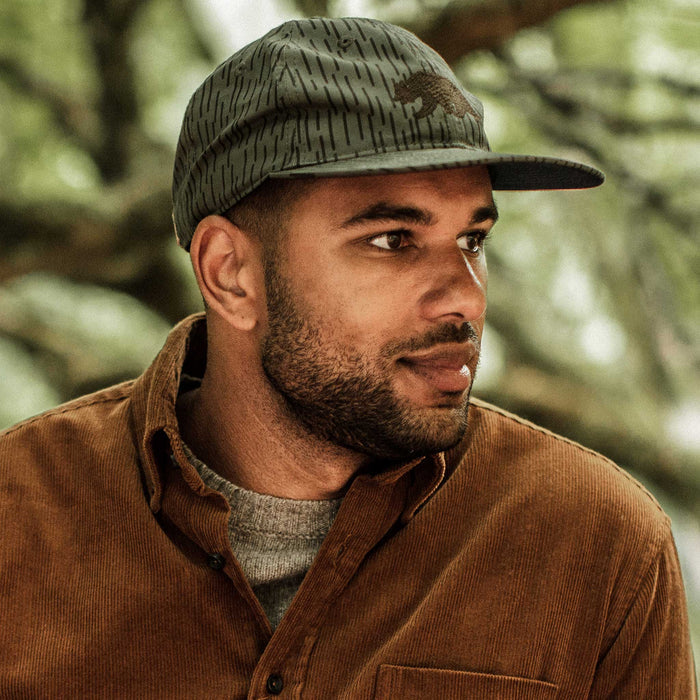 our fit model wearing The Ball Cap in Rain Drop