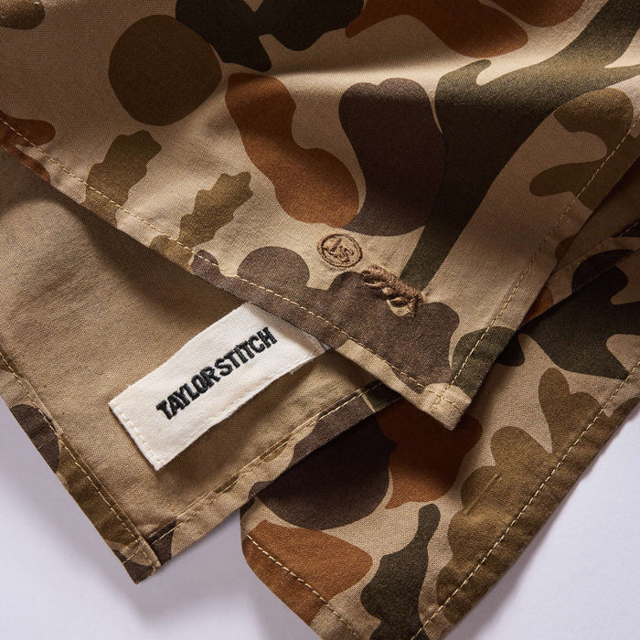 folded flatlay of the tag on The Bandana in Arid Camo