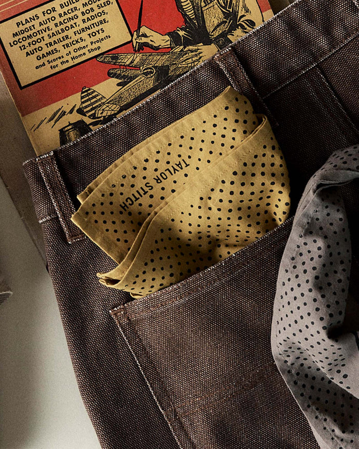 editorial image of The Bandana in Honey Pindot in a pant pocket
