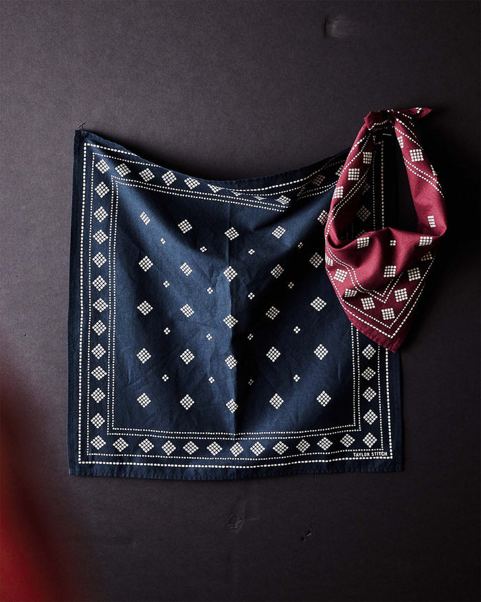 editorial image of The Bandana in Navy Diamond hanging