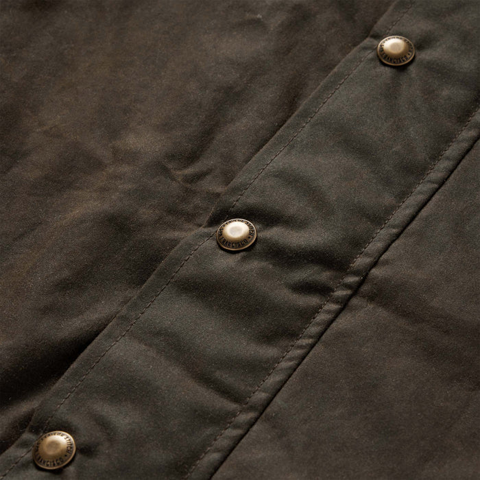 material shot of the buttons on The Bomber Jacket in Bark EverWax