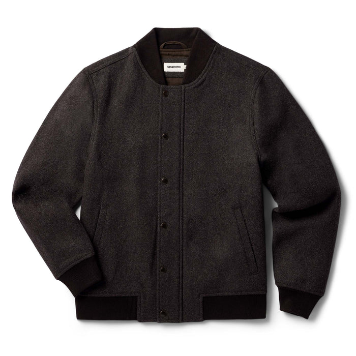 flatlay of The Bomber Jacket in Espresso Marl Wool