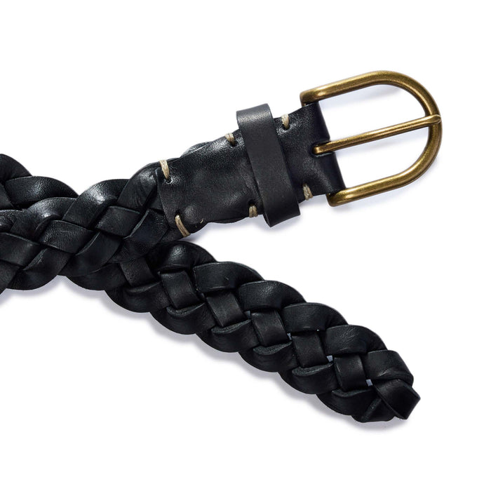 editorial image of the buckle and end of The Braided Belt in Black