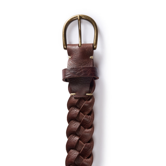 editorial image of the buckle on The Braided Belt in Dark Brown