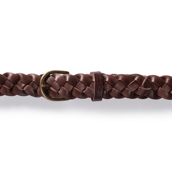 editorial image of The Braided Belt in Dark Brown buckled