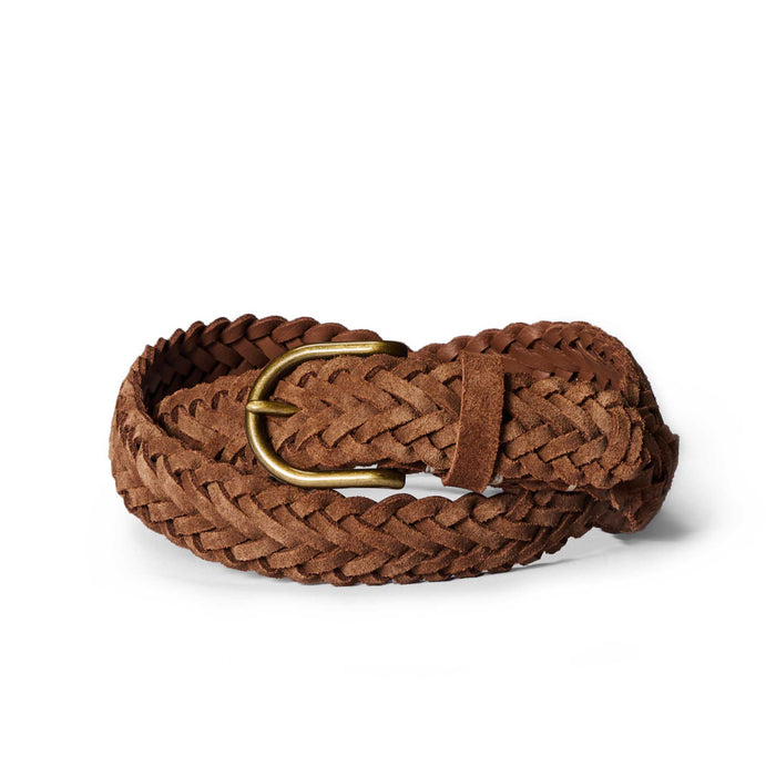 editorial image of The Braided Belt in Tan Suede rolled up