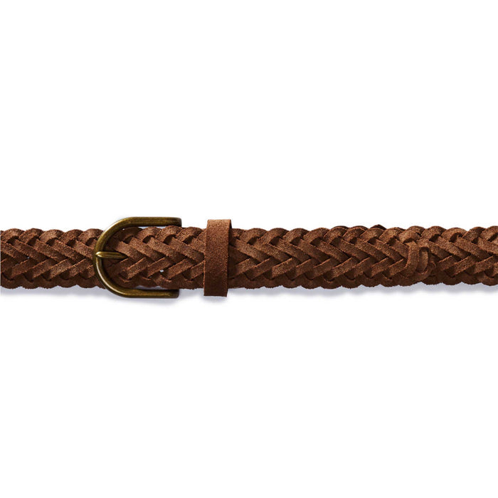 flatlay of The Braided Belt in Tan Suede buckled up