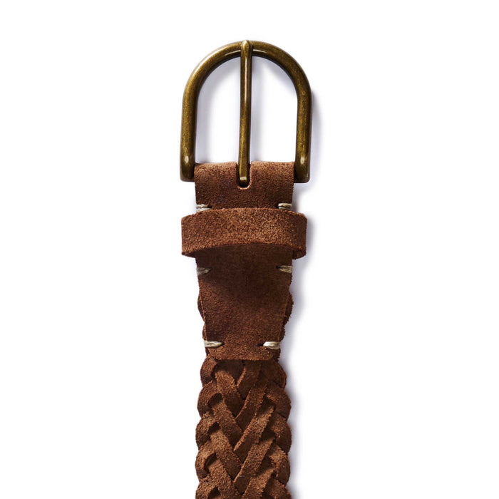 flatlay of the buckle on The Braided Belt in Tan Suede